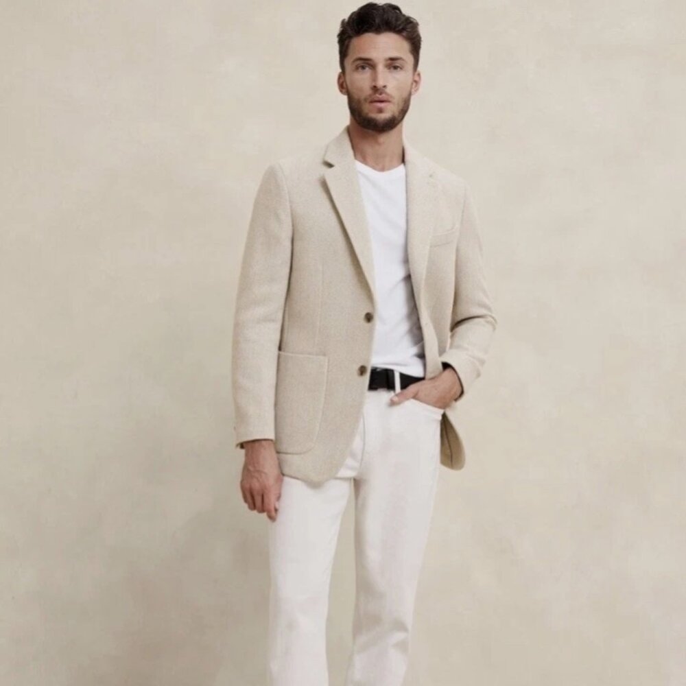 Tailored-Fit Tweed Herringbone Jacket